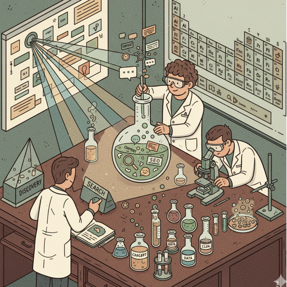 LLM Visibility - Scientists working in an AI search laboratory